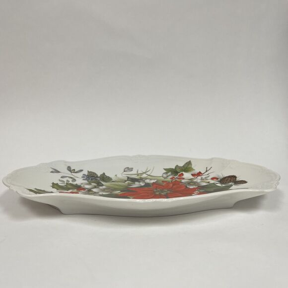 Tirschenreuth Bavaria Platter Tray Plate Fine Porcelain Poinsettia Acorn Floral - Picture 10 of 10